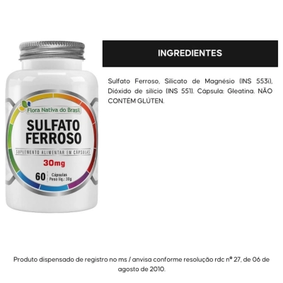 Sulfato Ferroso, 30mcg, 60 Cápsulas, Flora Nativa Do Brasil