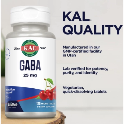 GABA 25mg ActivMelt, 120 Microcomprimidos Sabor Cereja, KAL