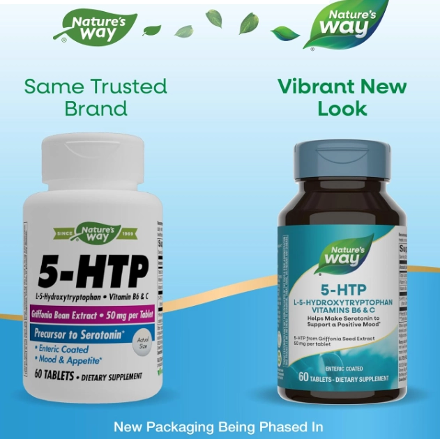 5-HTP 100mg, L-5-hidroxitriptofano, 60 Comprimidos, Nature's Way