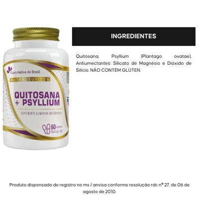 Quitosana + Psyllium, 60 Cápsulas, Flora Nativa Do Brasil