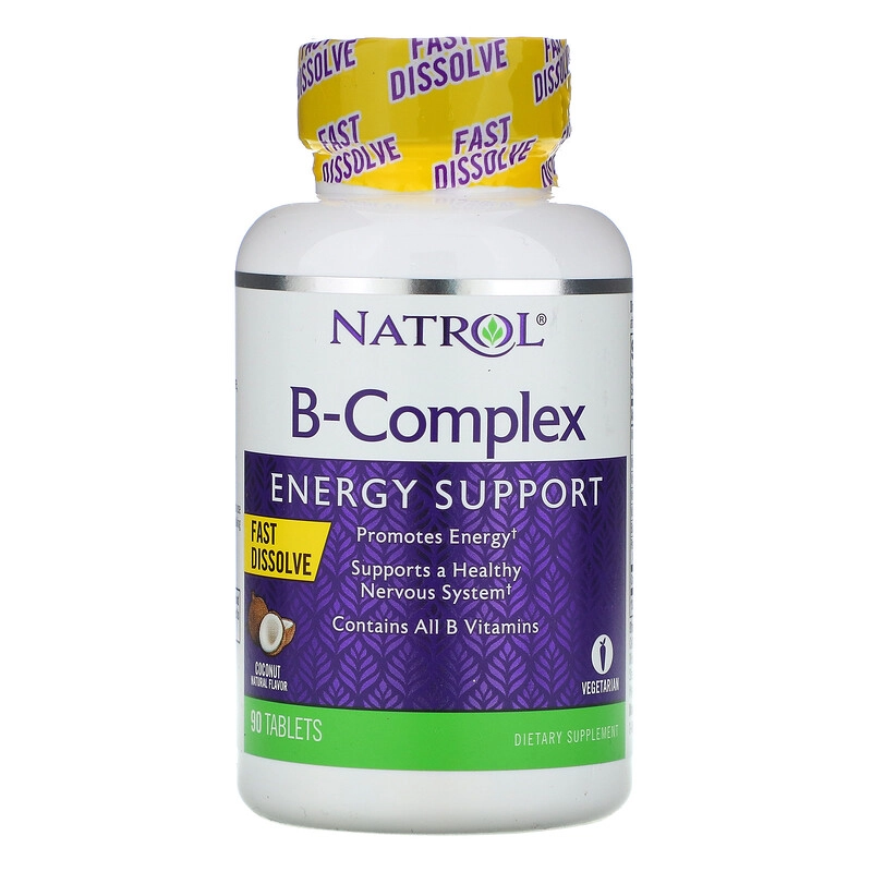 Complexo B, dissolução rápida, sabor natural de coco, 90 comprimidos, Natrol