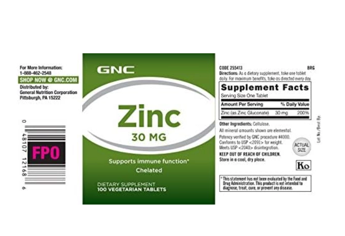 Zinco 30mg, 100 Comprimidos, GNC
