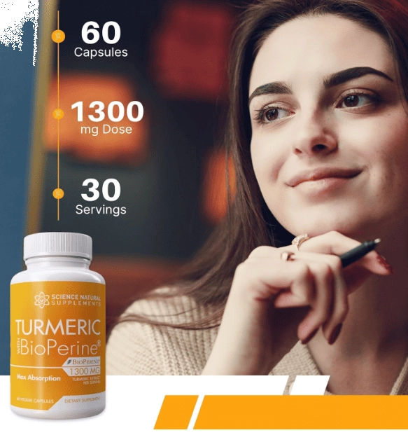 Turmeric, Cúrcuma com Bioperine 1300mg, 60 Cápsulas, Science Natural 