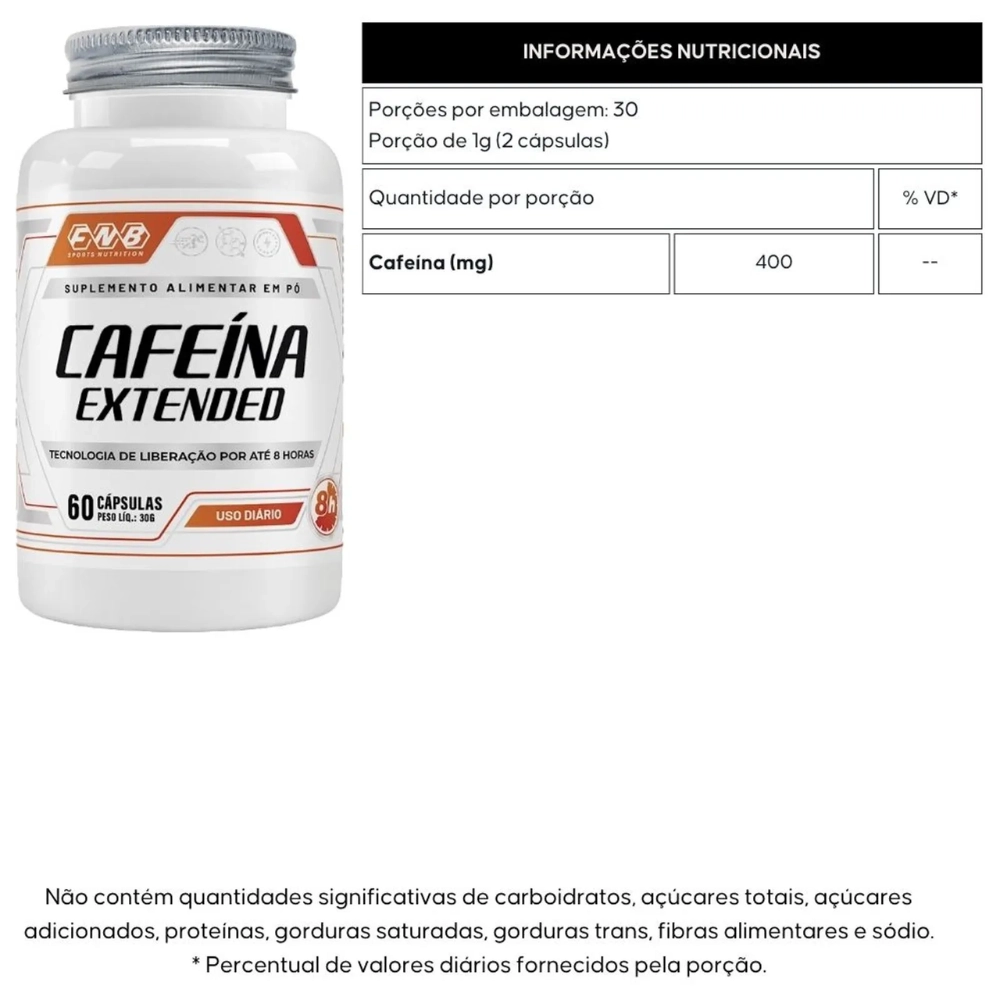 Cafeína Extended 200mg 60 cápsulas - FNB Sports