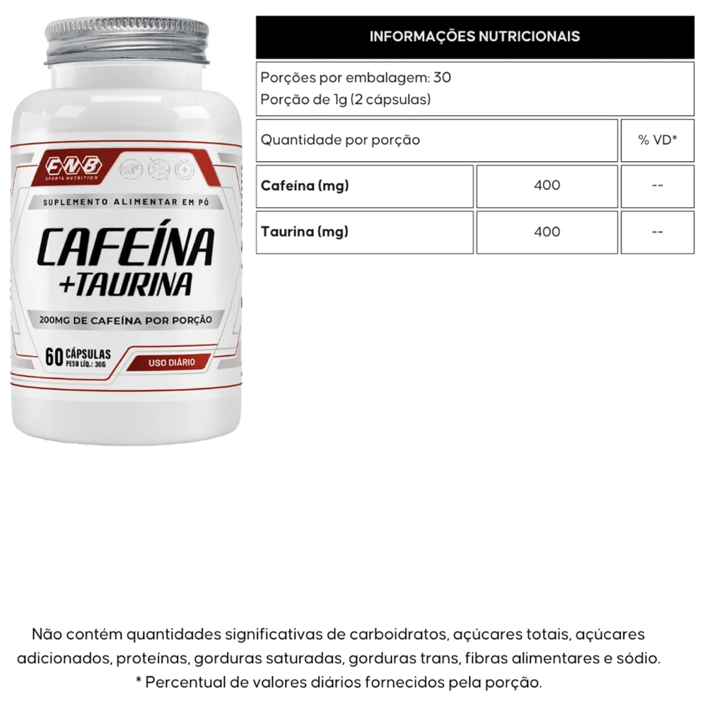 Cafeína + Taurina 60 Cápsulas - FNB Sports