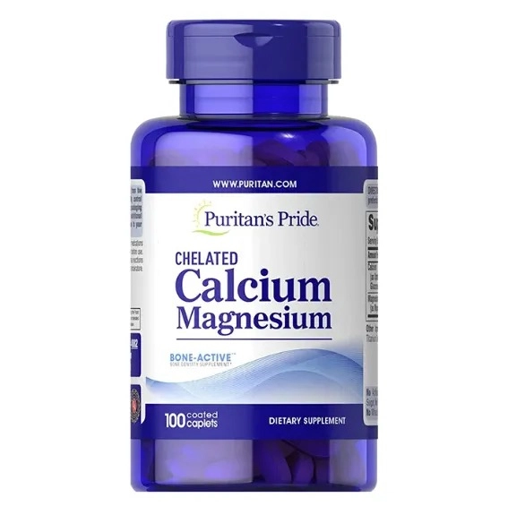 Cálcio Chelated 500mg e Magnésio 250mg, 100 comprimidos, Puritans Pride