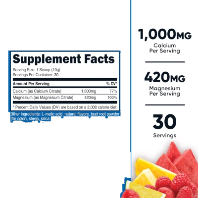 Cálcio e Magnésio 1000mg, Saúde Óssea e Muscular, 303g, Nutricost