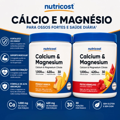 Cálcio e Magnésio 1000mg, Saúde Óssea e Muscular, 303g, Nutricost