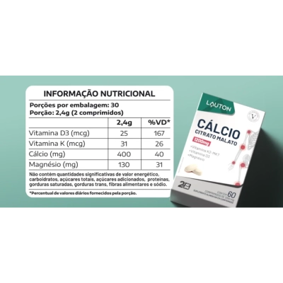 Calcitrax, Cálcio Citrato Malato, 60 Comprimidos, Lauton Nutrition