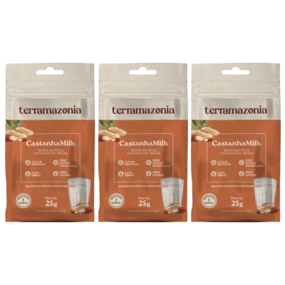 CastanhaMilk, Leite Vegetal de Castanha-do-Brasil, 3 Unidades, 25g Cada, Terramazonia