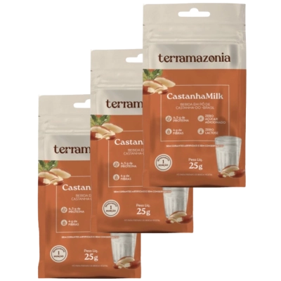 CastanhaMilk, Leite Vegetal de Castanha-do-Brasil, 3 Unidades, 25g Cada, Terramazonia