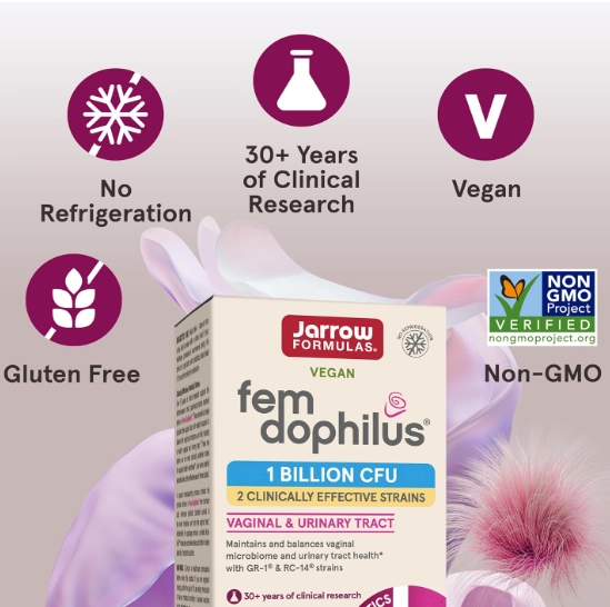 Fem-Dophilus Probióticos, 1 bilhão de UFC com 2 Cepas, Suplemento para a Saúde Vaginal e Trato Urinário, 60 cápsulas, Ja