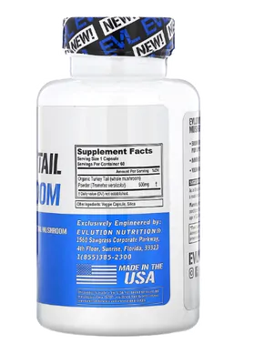 Turkey Tail Mushroom, Cogumelo Cauda de Peru, 500mg, 60 Cápsulas, EVLution Nutrition