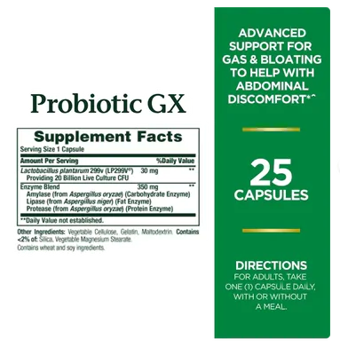 Probiótico GX, 20 Bilhões, 25 Cápsulas, Natures Bounty