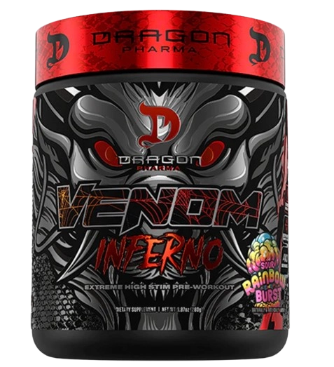 Pré Treino, Venom Inferno, 280g, Sabor Rainbow Burst, Dragon Pharma