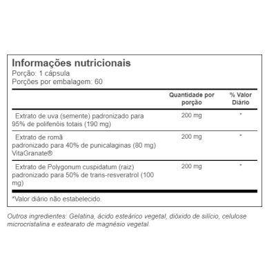 Pomegranate, Grape Seed Extracts com Trans-Resveratrol,  60 Cápsulas, Vitacost 