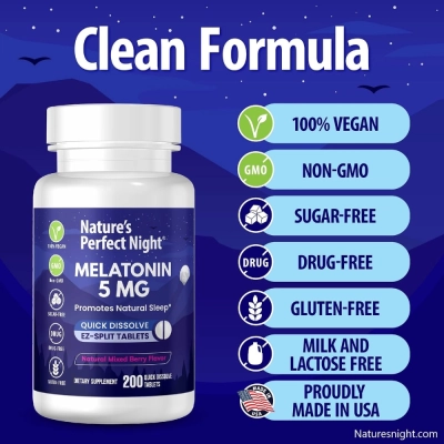 Melatonina 5mg, 200 Comprimidos de Dissolução Rápida, Nature’s Perfect Night