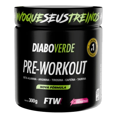 Pré Treino, Diabo Verde Pre-Workout, 300g Sabores, FTW