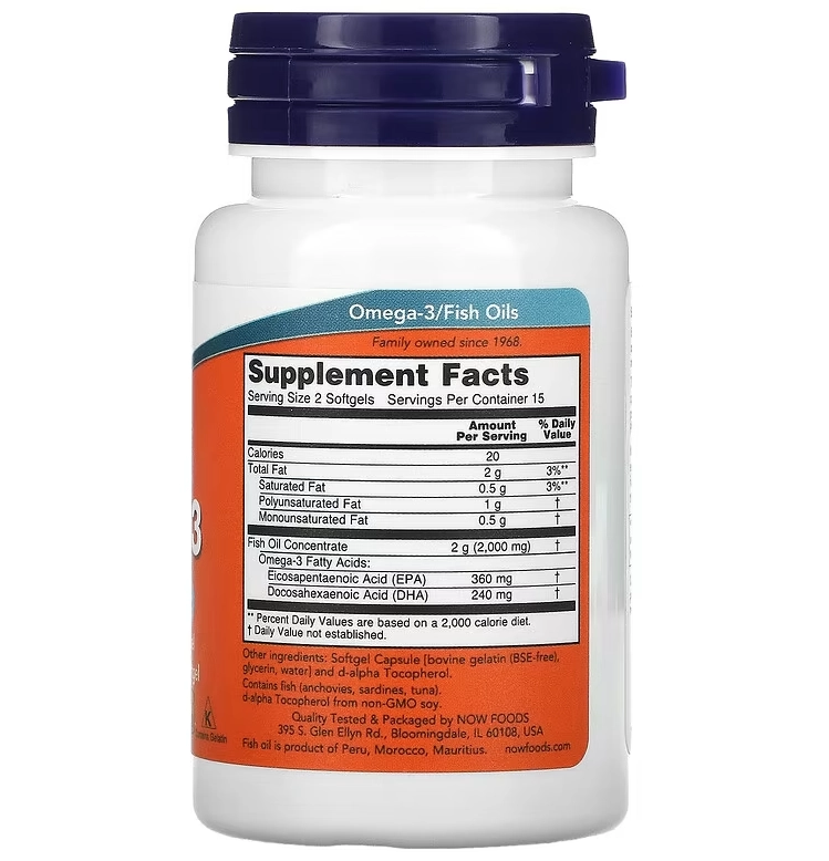 Ômega-3, 180 EPA/120 DHA, 30 Cápsulas, Now