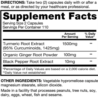 Turmeric 1500mg, Suporte Articular e Anti-inflamatório, 220 Cápsulas, Qunol
