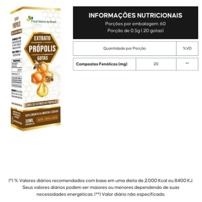 Extrato de Própolis 40% de Extrato de Própolis, 30ml, Flora Nativa