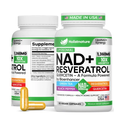 Suplemento NAD+ Lipossomal Com Resveratrol, 90 Cápsulas, Holistnature Suplemento NAD+ Lipossomal Com Resveratrol, 90 Cápsulas, Holistnature
