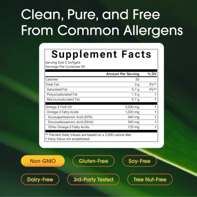Ômega-3, 3.000mg com EPA e DHA, Sabor Limão, 240 Softgels, Naturebell