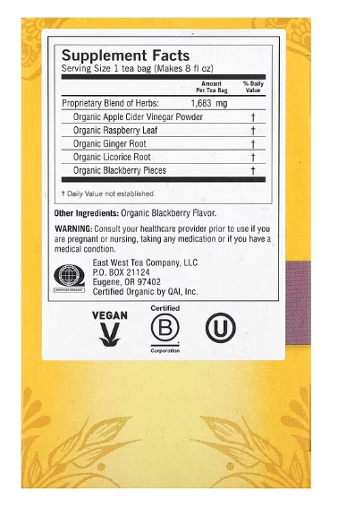 Chá Despertar Digestivo, Cidra de Amora e Maçã, Sem Cafeína, 16 Saquinhos, 29g, Yogi  