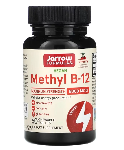 Vitamina Methyl B-12 Força Máxima, 5000mcg, 60 Comprimidos Sabor Cereja, Jarrow Formulas