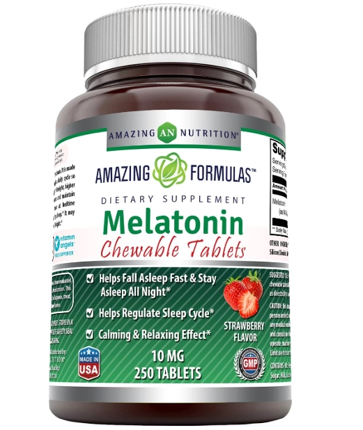 Melatonina 10mg, 250 Comprimidos Mastigáveis Sabor Morango, Amazing Formulas