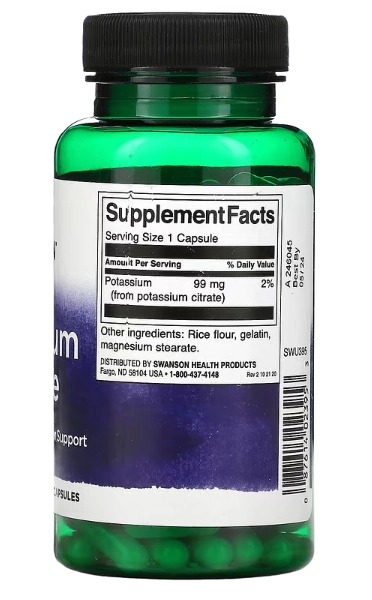 Citrato de Potássio, 99mg, 120 Cápsulas, Swanson