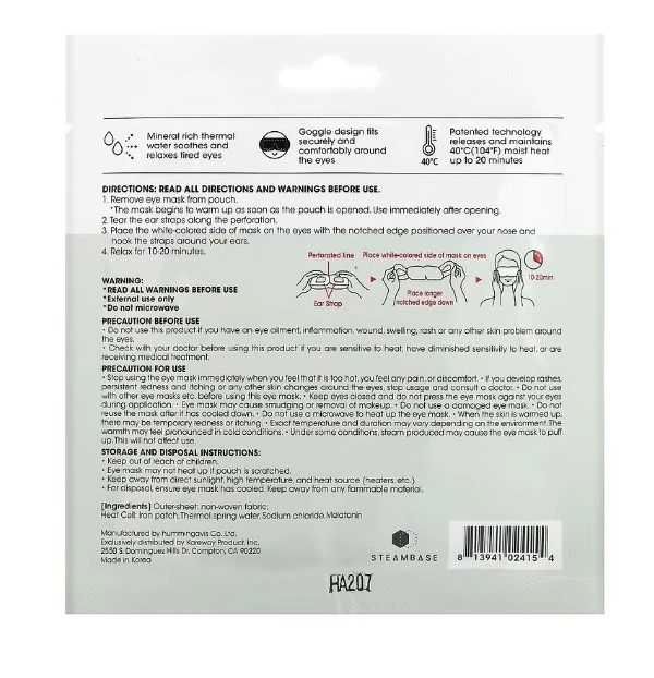 Máscara de Olhos com Vapor, Steambase