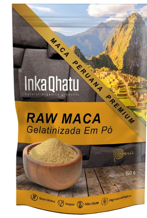 Raw Maca Peruana Gelatinizada em Pó, 100% Pura, 150g, Inka Qhatu
