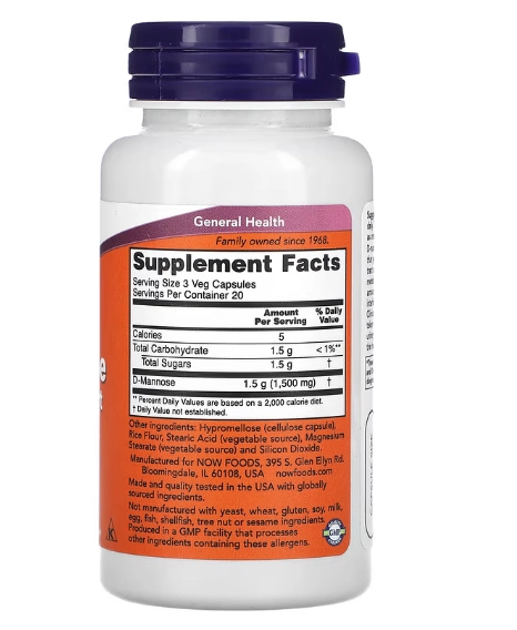 D-Manose, 500mg, 60 cápsulas, Now