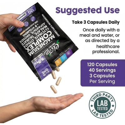 Complexo de Magnésio 500mg, 120 Cápsulas, Clean Nutraceuticals 