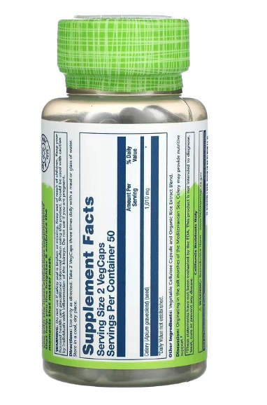 Celery Seed, Semente de Aipo, 505mg, 100 VegCaps, Solaray