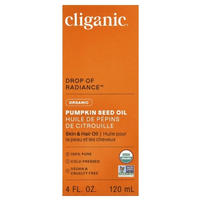 Óleo de Semente de Abóbora Orgânico 100% Puro, 120ml, Cliganic