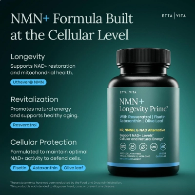 NMN Supplement 5 em 1 +Resveratrol, NAD+ e Suporte Celular, 60 Cápsulas, Etta Vita