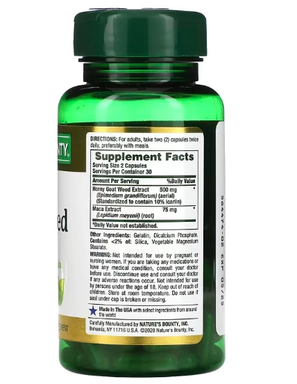 Horny Goat Weed com Maca, 60 cápsulas, Nature's Bounty