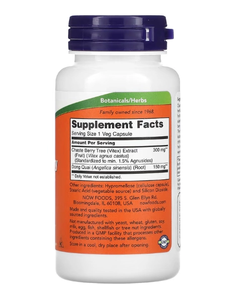 Chaste Berry Vitex 300mg, 90 Cápsulas, Now