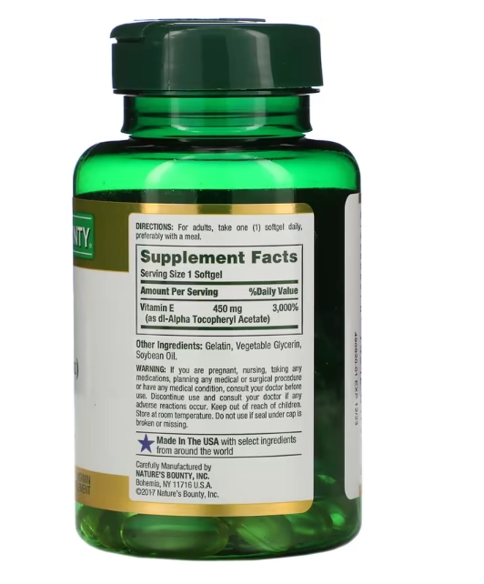 Vitamina E, Dl-Alpha Pura, 450mg / 1000UI, 60 Cápsulas, Nature's Bounty