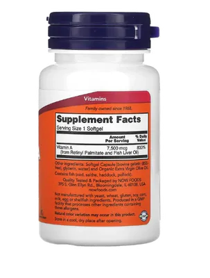 Vitamina A, 25.000 UI, 100 Cápsulas, Now