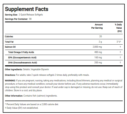 Óleo de Salmão 1000mg, Óleo Virgem selvagem do Alasca, 180 Cápsulas, PipingRock