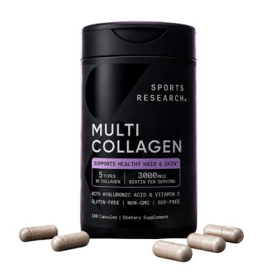 Multi Collagen Peptides,5 Tipos de Colágeno, 3000mg, 180 Cápsulas, Sports Research