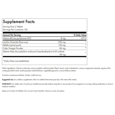 Lecithin + Kelp + B6 + Apple Cider Vinegar, Metabolismo, Energia e Bem-Estar, 240 Tablets, Swanson