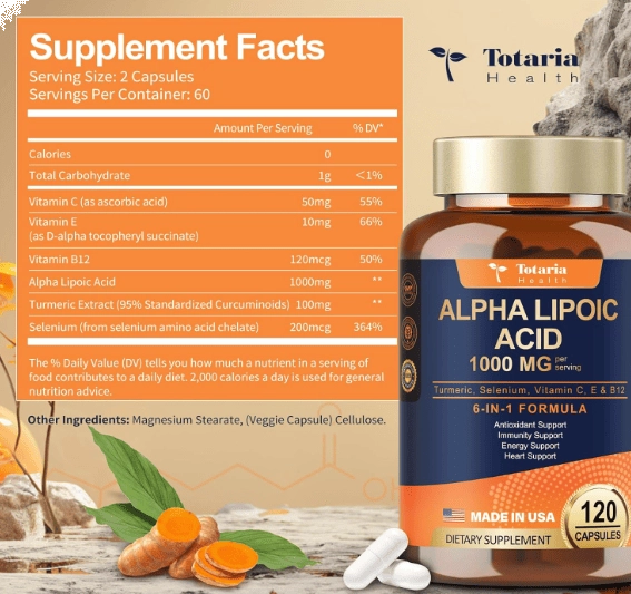 Ácido Alfa Lipoico, 1000mg, 120 Capsulas, Totaria Health