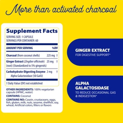 ACTIVATED CHARCOAL, 60 CAPSULAS, ENZYMEDICA