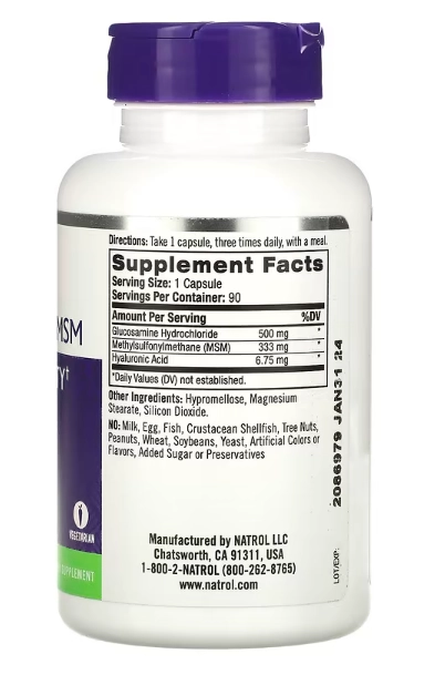 Glucosamina, Ácido Hialurônico e MSM, 90 Cápsulas, Natrol