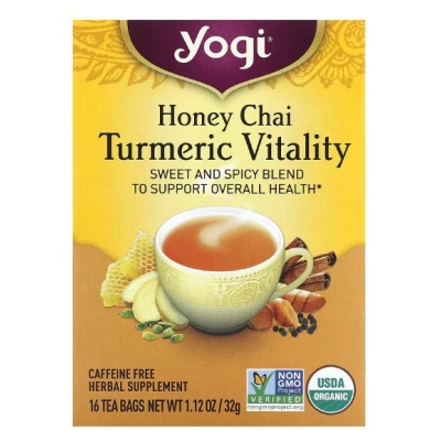 Chá Vitalidade de Cúrcuma com Mel, 16 Saquinhos, 32g, Yogi 