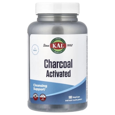 Charcoal Activated 250mg, Carvão Ativado, 100 VegCaps, KAL